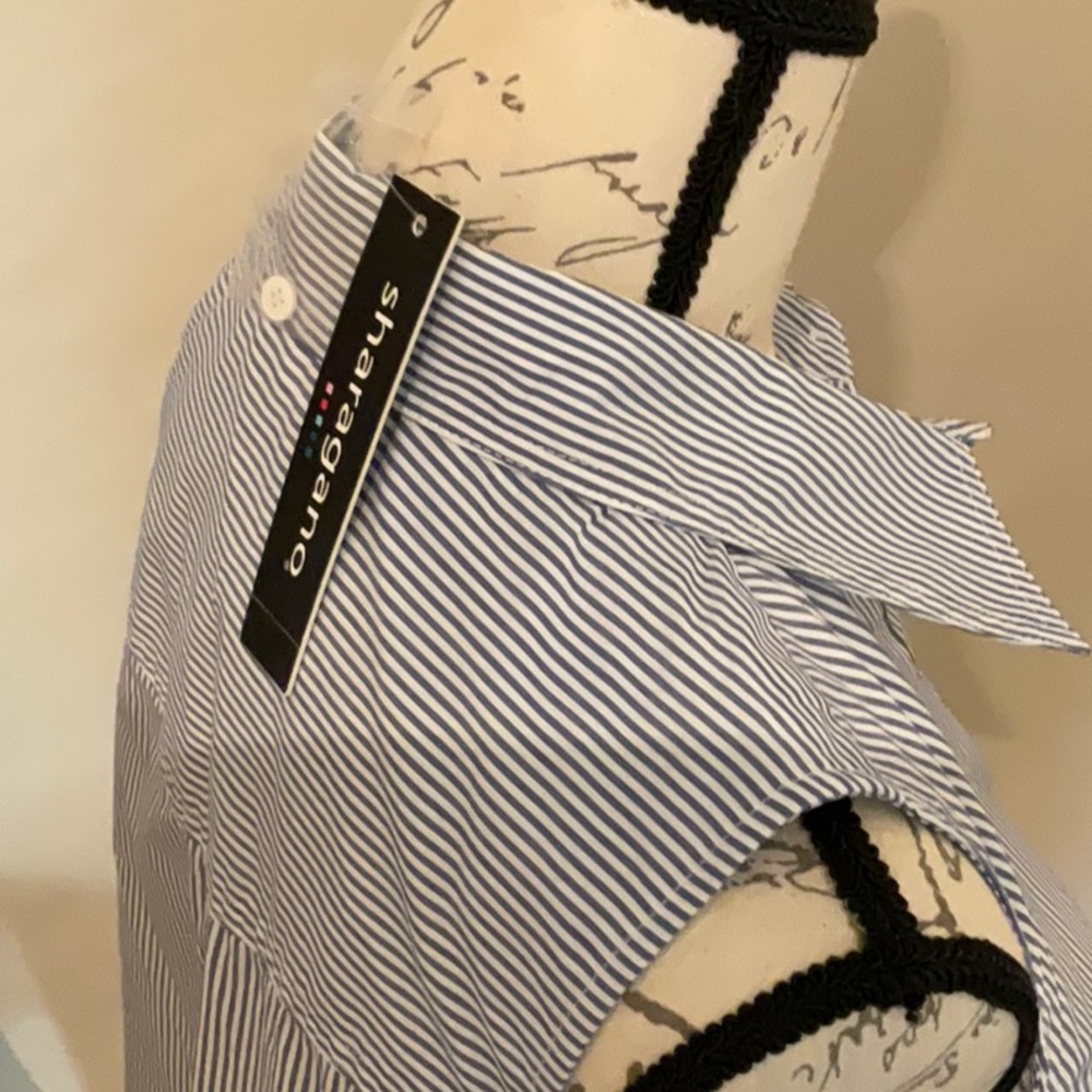 COPY - Sharagano blouse sz L NWT. Never worn. Navy /w pin stripe. - Picture 4 of 4